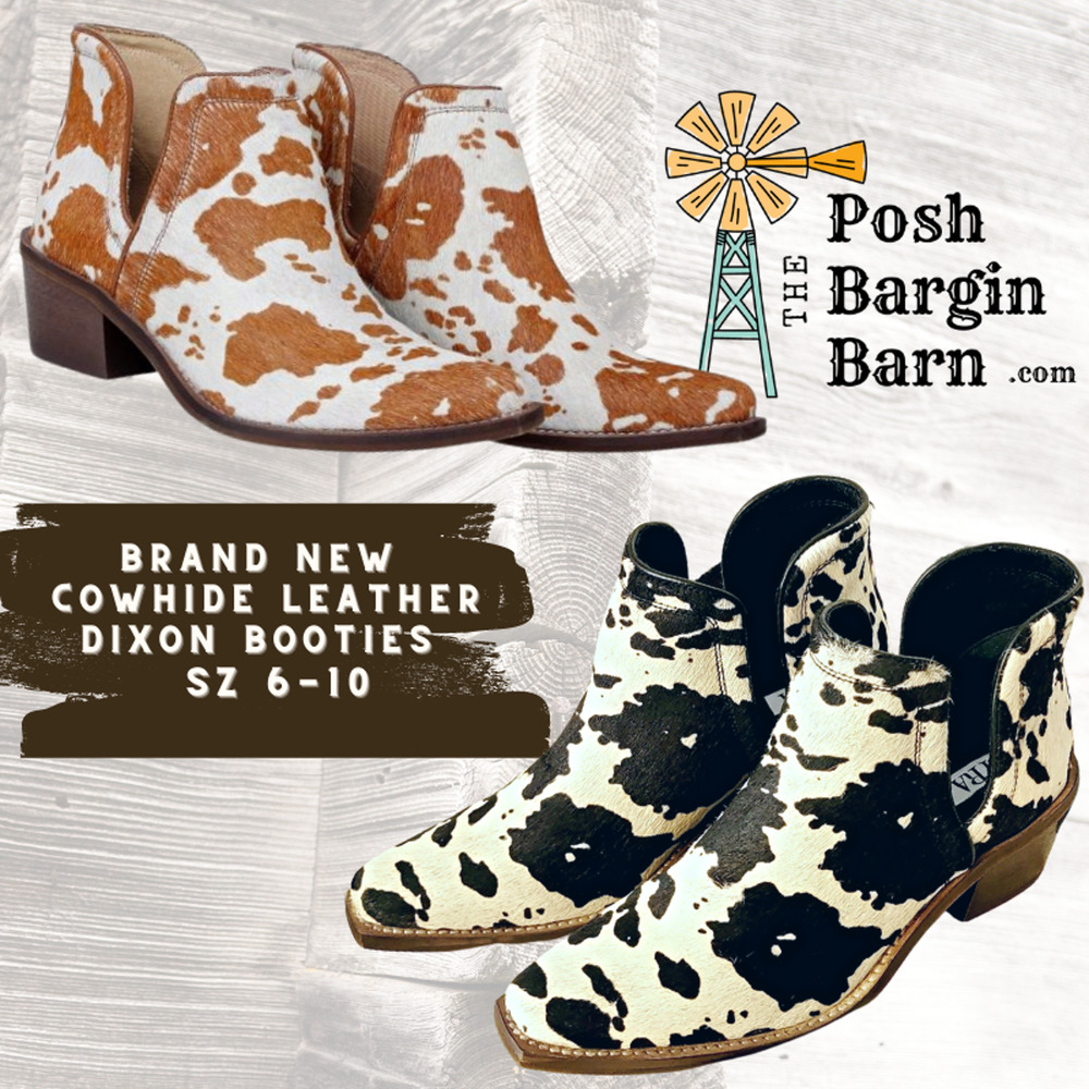 BLACK Cowhide Dixon Booties Western Heel Black & White Hide - Picture 5 of 5